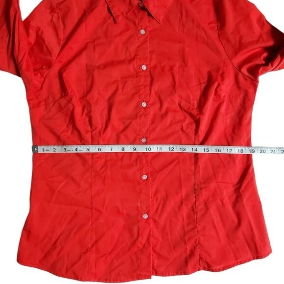 Doublju red long sleeve collared button up top sz XL - Picture 10 of 12